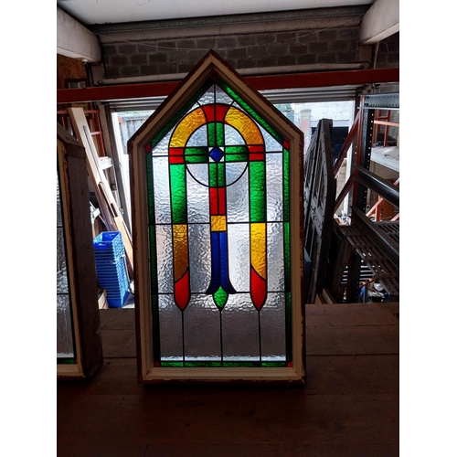 392 - Pair of good quality leaded stained glass windows mounted in painted mahogany frames {120 cm H x 60 ... 