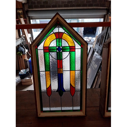 392 - Pair of good quality leaded stained glass windows mounted in painted mahogany frames {120 cm H x 60 ... 