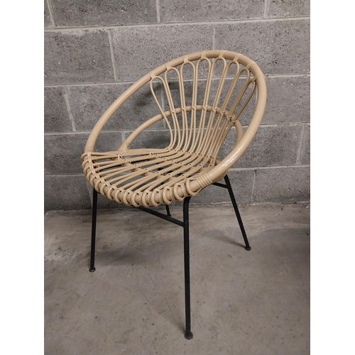 434 - Pair of good quality aluminium faux rattan armchairs on wrought iron bases {80 cm H x 63 cm W x 63 c... 