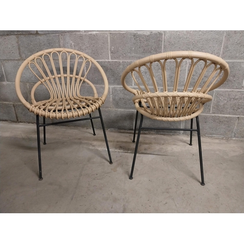 434 - Pair of good quality aluminium faux rattan armchairs on wrought iron bases {80 cm H x 63 cm W x 63 c... 