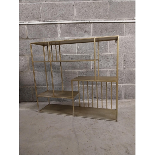 439 - Gilded metal wall shelves in the Art Deco style {81 cm H x 92 cm W x 26 cm D}.