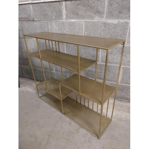 439 - Gilded metal wall shelves in the Art Deco style {81 cm H x 92 cm W x 26 cm D}.