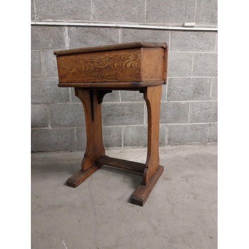 462 - 1950s pitch pine school desk {92 cm H x 52 cm W x 51 cm D}.