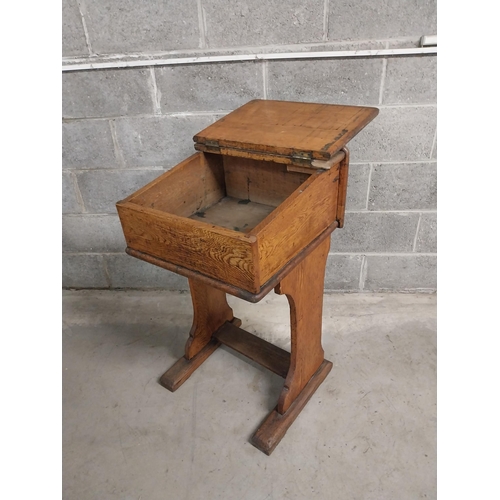 462 - 1950s pitch pine school desk {92 cm H x 52 cm W x 51 cm D}.