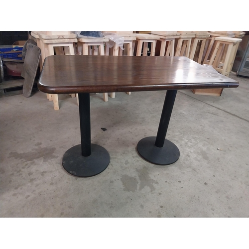 465 - Bar - cafe - pub - restaurant table with hardwood table on double metal base {79 cm H x 115 cm W x 6... 