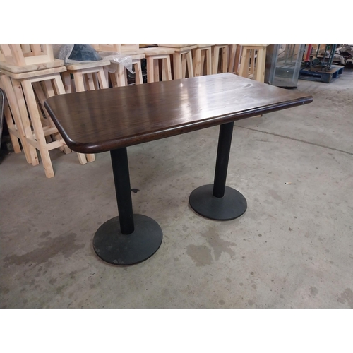 466 - Bar - cafe - pub - restaurant rectangular table with hardwood top on double metal base {79 cm H x 11... 