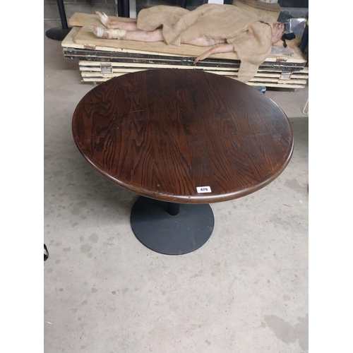 479 - Bar - cafe - pub - restaurant circular table with hardwood top on metal base {79 cm H x 94 cm W x 94... 