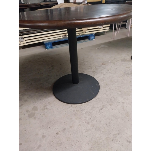 479 - Bar - cafe - pub - restaurant circular table with hardwood top on metal base {79 cm H x 94 cm W x 94... 