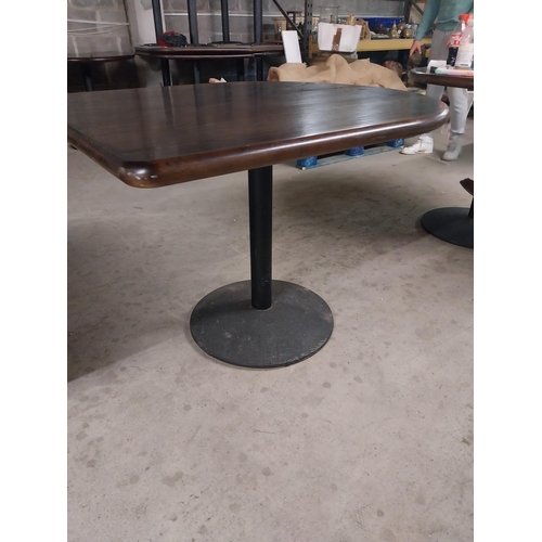 485 - Bar - cafe - pub - restaurant d-end table with hardwood top on metal base {79 cm H x 111 cm W x 92 c... 