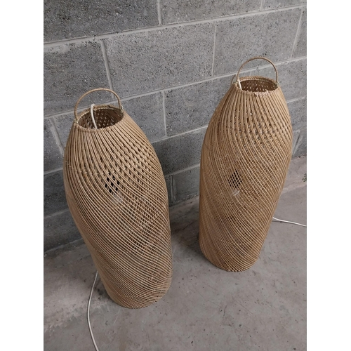 498 - Pair of designer wicker lamp shades {87 cm H x 29 cm W x 29 cm D}.