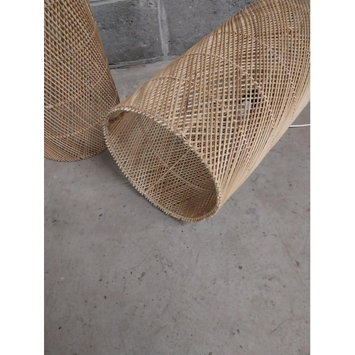 498 - Pair of designer wicker lamp shades {87 cm H x 29 cm W x 29 cm D}.