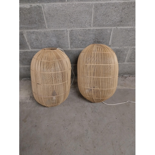 499 - Pair of designer wicker lamp shades {60 cm H x 40 cm W x 40 cm D}.