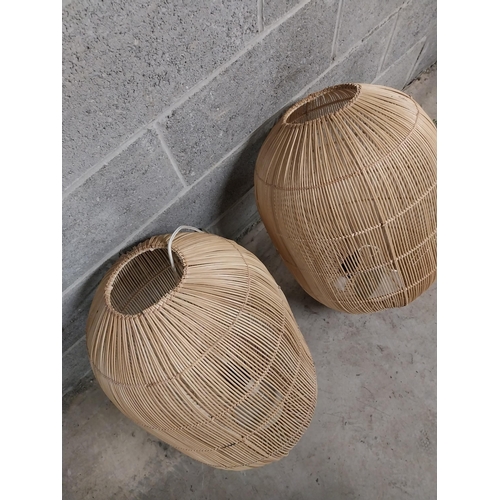 499 - Pair of designer wicker lamp shades {60 cm H x 40 cm W x 40 cm D}.