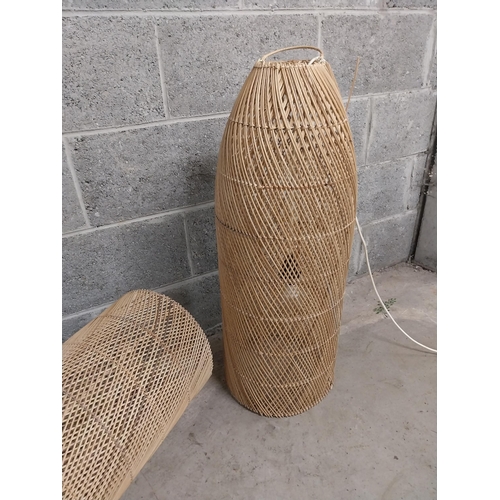 500 - Pair of designer wicker lamp shades {80 cm H x 30 cm W x 30 cm D}.