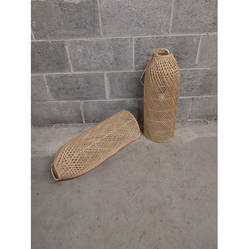 501 - Pair of designer wicker lamp shades {60 cm H x 20 cm W x 20 cm D}.