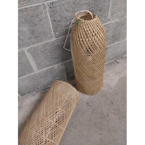 501 - Pair of designer wicker lamp shades {60 cm H x 20 cm W x 20 cm D}.