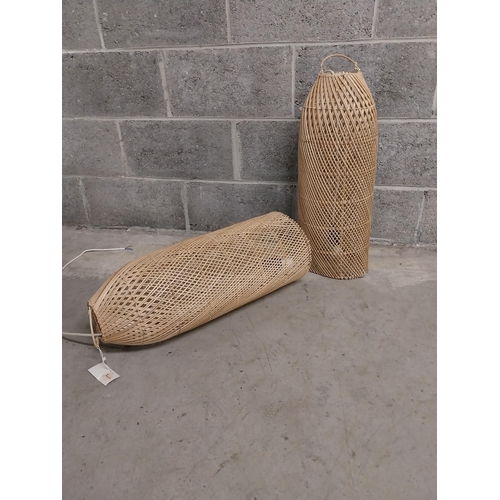 502 - Pair of designer wicker lamp shades {60 cm H x 20 cm W x 20 cm D}.