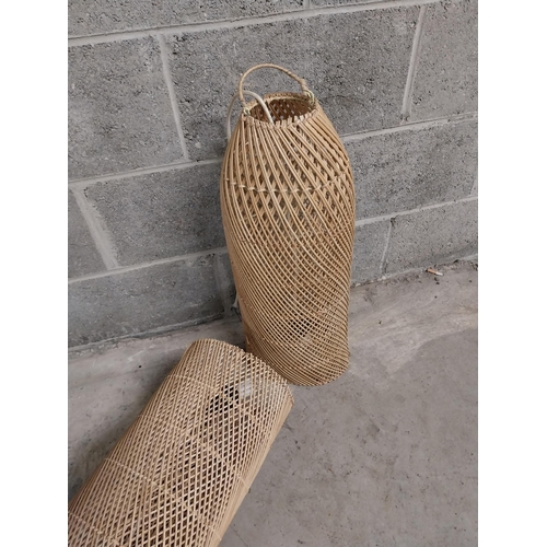 502 - Pair of designer wicker lamp shades {60 cm H x 20 cm W x 20 cm D}.