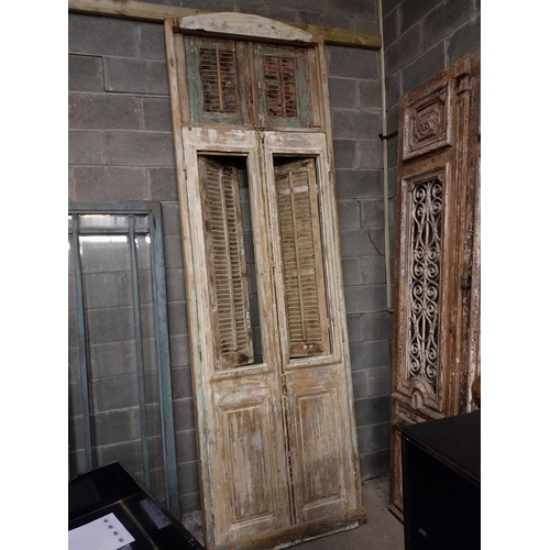 506 - Pair of 19th C. painted pine doors with Louvre panels and frame {Approx. 350 cm H x 107 cm W x 10 cm... 