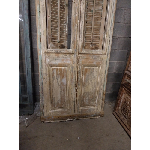 506 - Pair of 19th C. painted pine doors with Louvre panels and frame {Approx. 350 cm H x 107 cm W x 10 cm... 