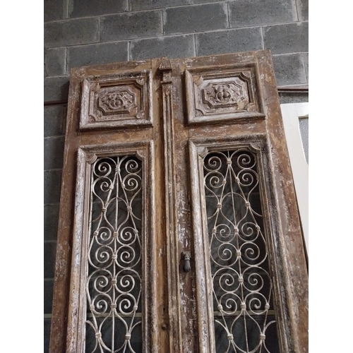 509 - Good quality pair of 18th C. painted pine doors with carved panels and wrought iron panels and bronz... 