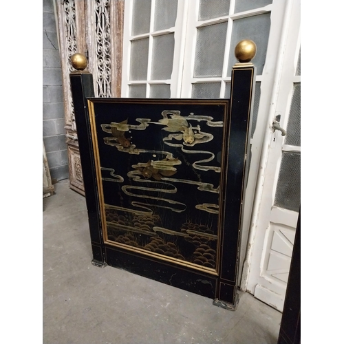 511 - Japanese lacquered bar divider decorated with lotus flowers and birds {154 cm H x 112 cm W x 10 cm D... 