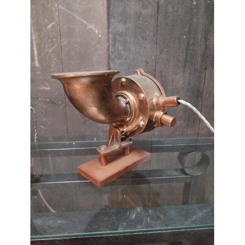 52 - Pair of bronze ship horns converted to table lamps in working order{23 cm H x 23 cm W x 26 cm D}.