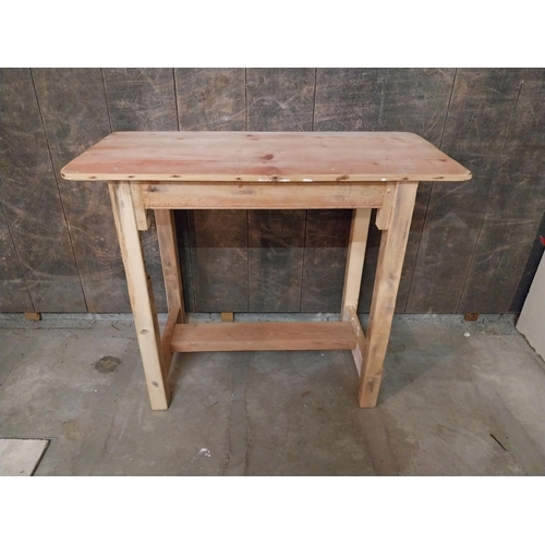 57 - Pine bar - cafe - pub - restaurant table raised on square legs and single stretcher {75 cm H x 90 cm... 