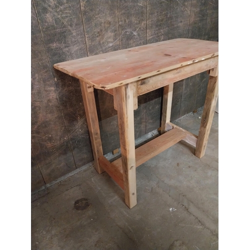 57 - Pine bar - cafe - pub - restaurant table raised on square legs and single stretcher {75 cm H x 90 cm... 