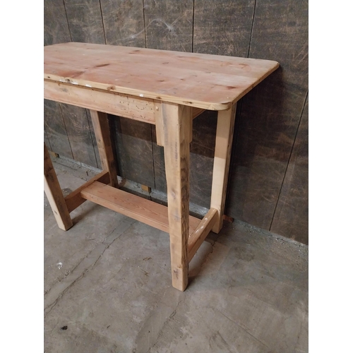 57 - Pine bar - cafe - pub - restaurant table raised on square legs and single stretcher {75 cm H x 90 cm... 