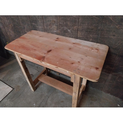 57 - Pine bar - cafe - pub - restaurant table raised on square legs and single stretcher {75 cm H x 90 cm... 