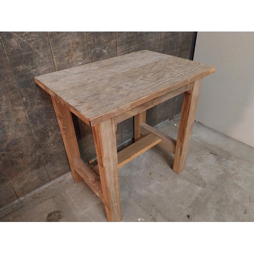 58 - Pine bar - cafe - pub - restaurant table raised on square legs and single stretcher {77 cm H x 58 cm... 