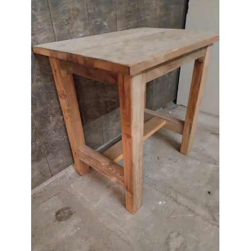 58 - Pine bar - cafe - pub - restaurant table raised on square legs and single stretcher {77 cm H x 58 cm... 