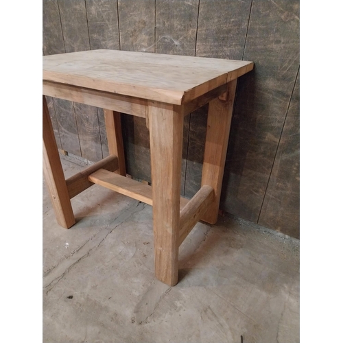 58 - Pine bar - cafe - pub - restaurant table raised on square legs and single stretcher {77 cm H x 58 cm... 