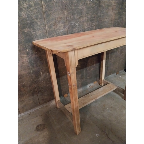 59 - Pine bar - cafe - pub - restaurant table raised on square legs and single stretcher {76 cm H x 92 cm... 