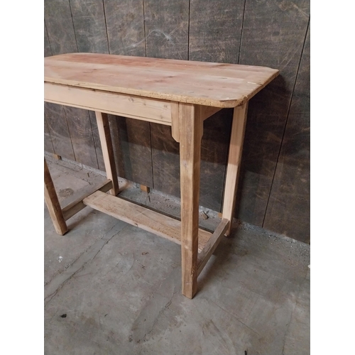 59 - Pine bar - cafe - pub - restaurant table raised on square legs and single stretcher {76 cm H x 92 cm... 