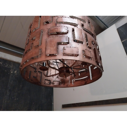 64 - Copper designer hanging lights in working order {46 cm H x 58 cm Dia.}.