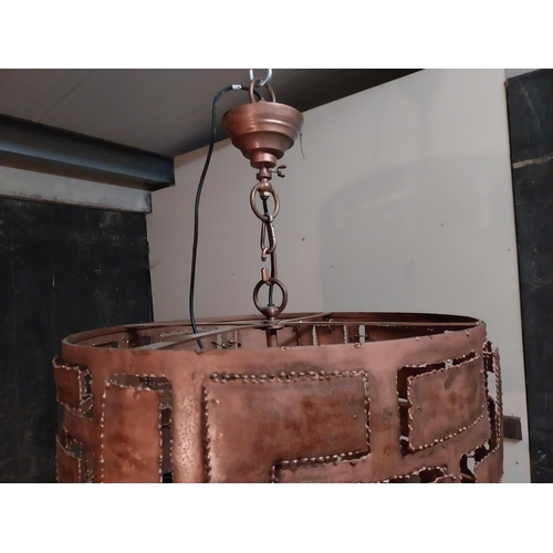 65 - Copper designer hanging lights in working order {46 cm H x 58 cm Dia.}.