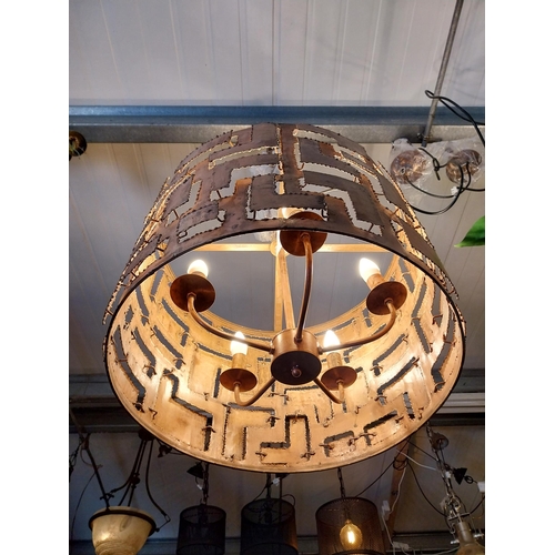 66 - Copper designer hanging lights in working order {46 cm H x 58 cm Dia.}.