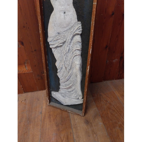 93 - Resin wall plaque mounted in pine frame depicting Venus De Milo {96 cm H x 27 cm D}.