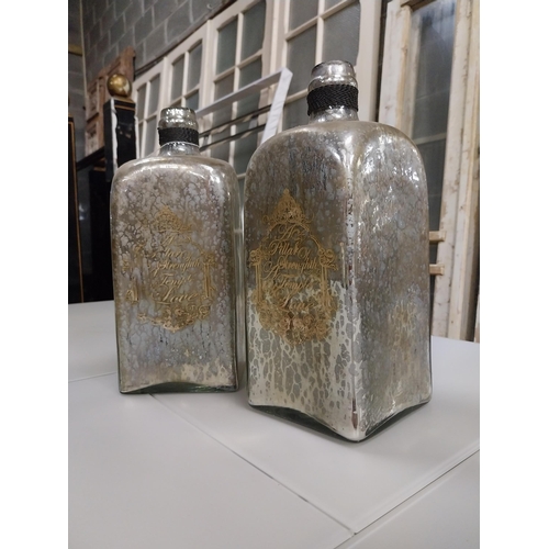 532 - Pair of mercury glass bottles {32 cm H x 13 cm W x 13 cm D}.