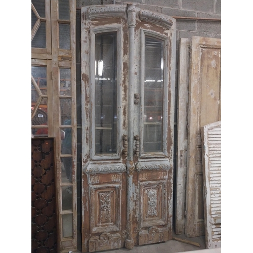 537 - Pair of good quality 19th C. carved painted pine doors with glazed panels and original door furnitur... 