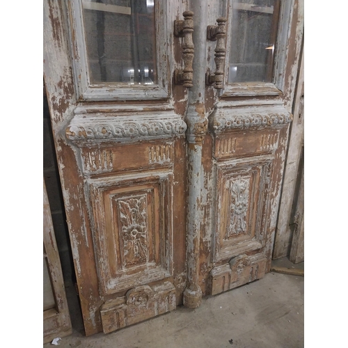 537 - Pair of good quality 19th C. carved painted pine doors with glazed panels and original door furnitur... 