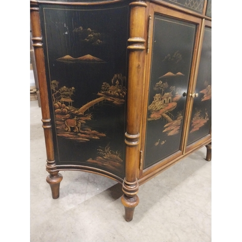 546 - Good quality Japanese mahogany and lacquered side cabinet raised on turned legs {93 cm H x 117 cm W ... 