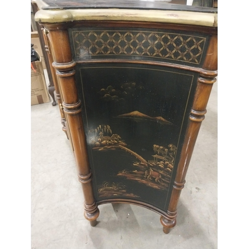 546 - Good quality Japanese mahogany and lacquered side cabinet raised on turned legs {93 cm H x 117 cm W ... 