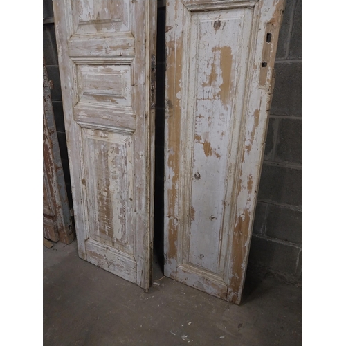 549 - Two 19th C. distressed pine doors {253, 230  cm H x 56, 44  cm W x 6, 6  cm D}.