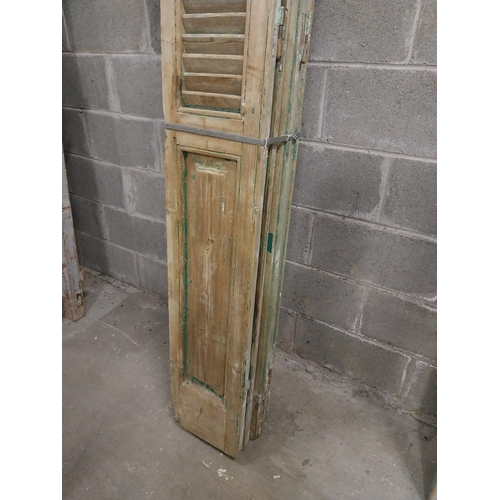 550 - Set of four 19th C. distressed pine Louvre window shutters {Approx. 325 cm H x 39 cm W x 6 cm D}.