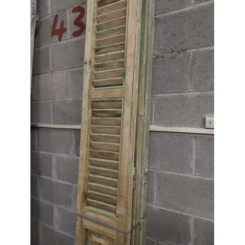 550 - Set of four 19th C. distressed pine Louvre window shutters {Approx. 325 cm H x 39 cm W x 6 cm D}.