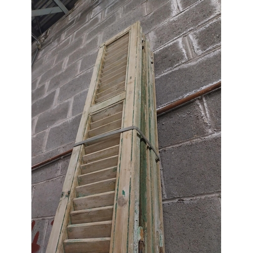 550 - Set of four 19th C. distressed pine Louvre window shutters {Approx. 325 cm H x 39 cm W x 6 cm D}.