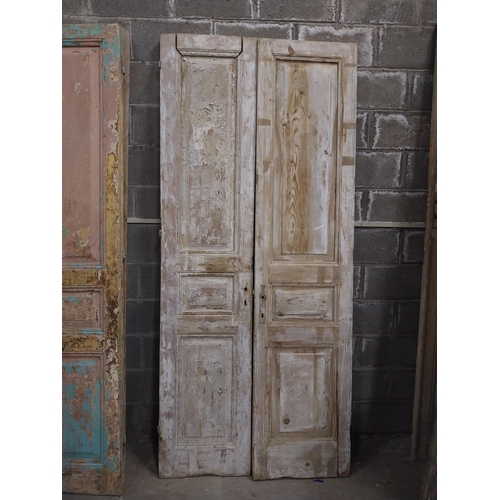 561 - Pair of 19th C. distressed pine panelled doors {240 cm H x 50 cm W x 6 cm D}.